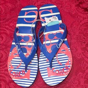 Coach Womens   beachy Striped Blue and Red Flip Flops